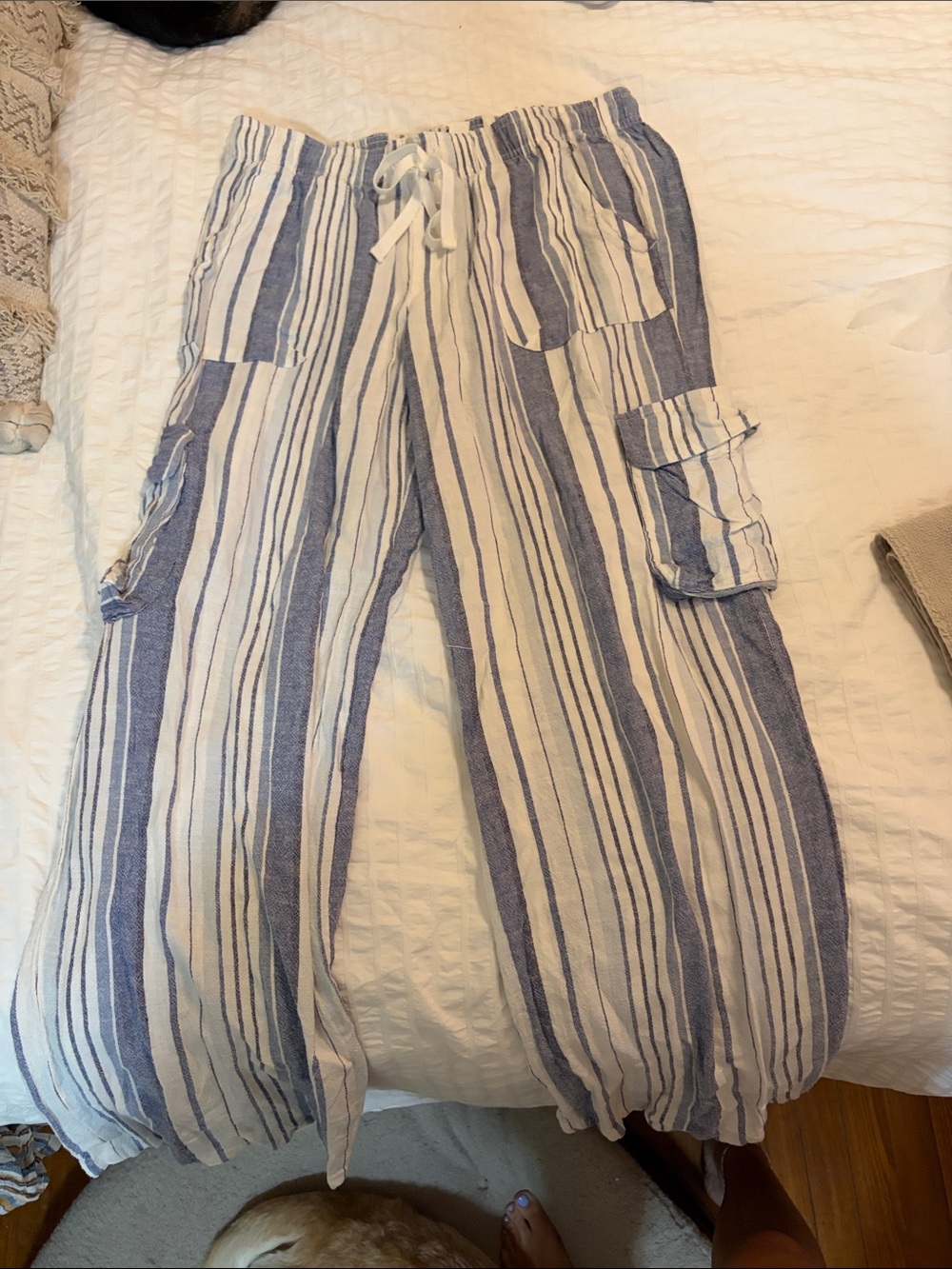 Roxy White and Blue Striped Lightweight Drawstring Pants